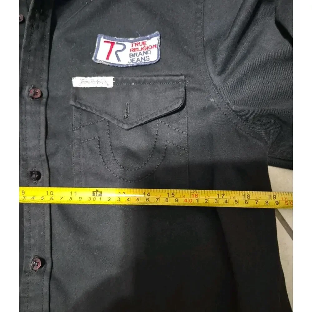 True Religion Mens XL Hooded Shirt Jacket Black 100% Cotton Made USA #0295
